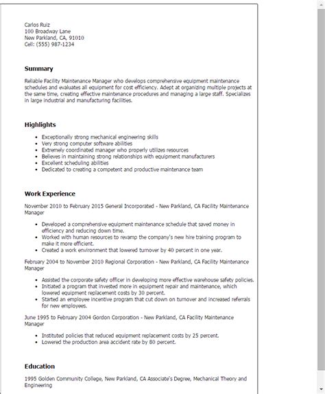 Maintenance Director Resume