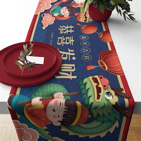 Jual Table Runner Taplak Meja Print Motif Imlek Oriental Cny Chinese