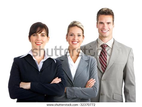 Young Smiling Businessman Business Women Isolated Stock Photo 32370772