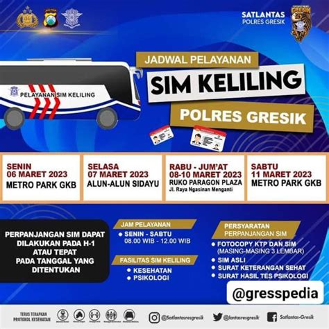 Jadwal Sim Keliling Gresik Maret 2023 Minggu Ke 1 Gresspedia Gresik