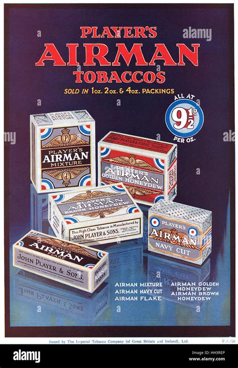 1930 British Advertisement For Players Airman Cigarettes Stock Photo