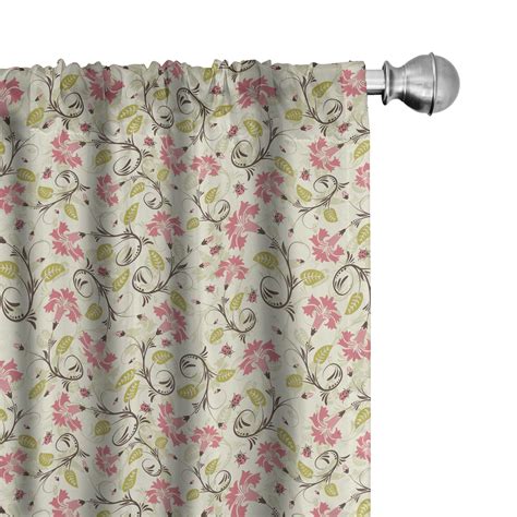 Ambesonne Floral Curtains Curving Flower Pattern Art Pair Of 28x63 Pale Green And Pink