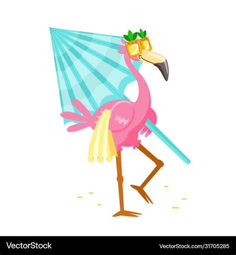 Cute Cartoon Pink Flamingo In Funny Sunglasses Vector Image