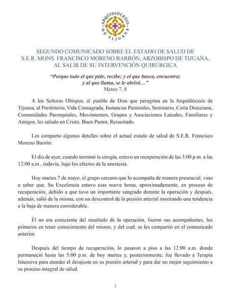 SEGUNDO COMUNICADO SOBRE EL ESTADO DE SALUD DE S E R MONS FRANCISCO