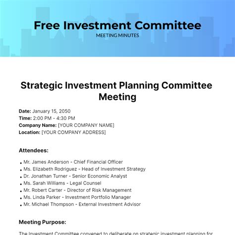 Free Investment Committee Meeting Minutes Template Edit Online And Download