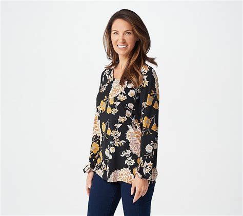 Susan Graver Foil Printed Liquid Knit Top With Blouson Sleeves