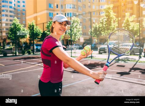 Tennis Player Woman Holding Tennis Racket Stock Photo Alamy