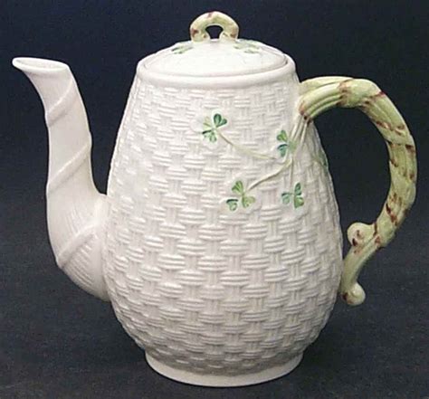 Belleek Shamrock Basketweave Coffee Pot Ireland 36613 Belleek Pottery