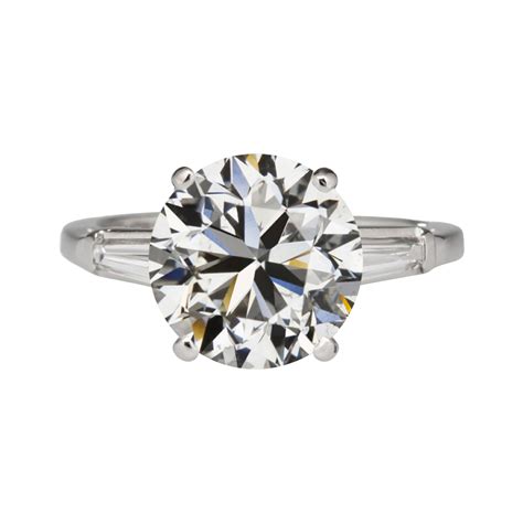 7 08 Carat Round Brilliant Diamond With Tapered Baguettes Ring At