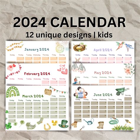 Printable Calendars 2024, Kids Calendar, Homeschool Calendar, Printable Kids Calendar 2024 - Etsy