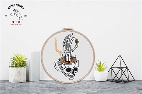 Coffee Time Cross Stitch Pattern Skeleton Cross Stitch Tattoo Etsy