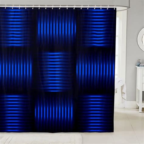 Joocar Geometry Square Waterproof Curtain 3d Neon Navy Blue Stripes