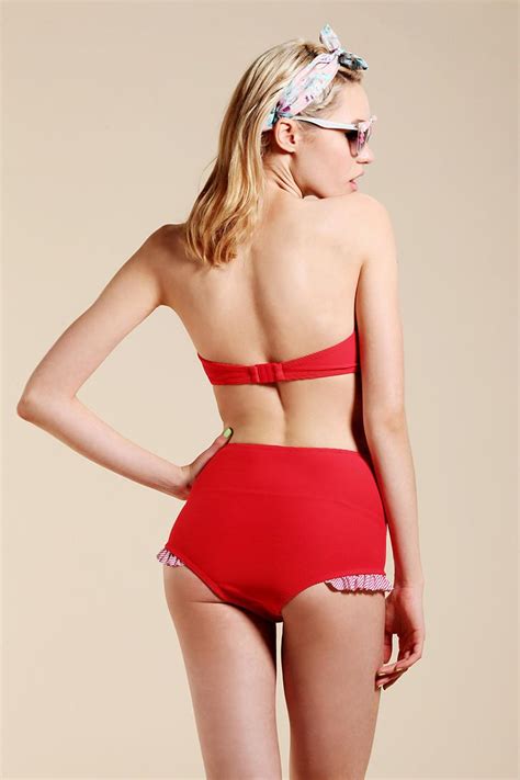 UO Ruffle Bikini Red High Waist Bikini Bikinis Ruffled Bikini