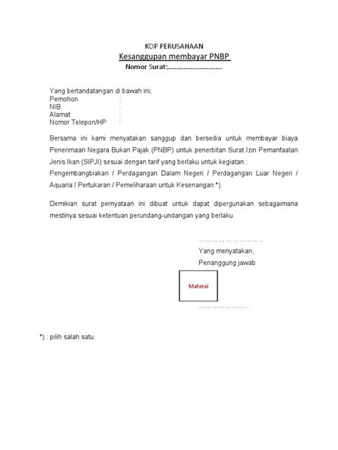 Contoh Surat Pernyataan Kesanggupan Semua Keperluan Lengkap