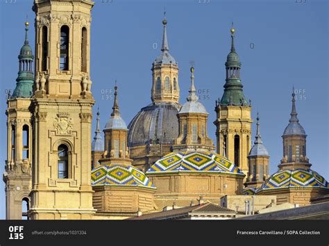 View of Basilica of Our Lady of the Pillar over Zaragoza stock photo ...