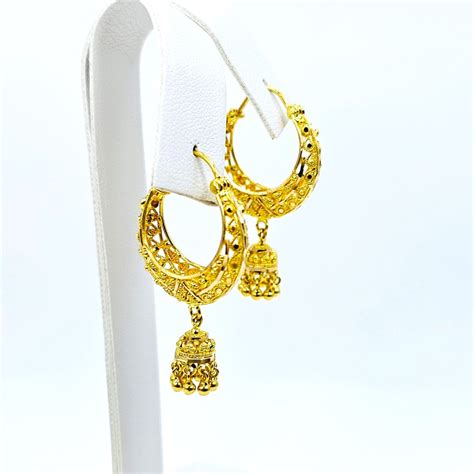 22k Gold Basket Hoop Earrings With Dangler Hallmarked 916 Genuine