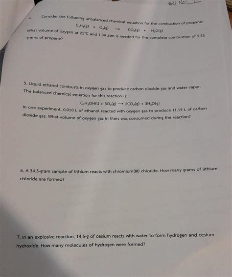 Solved Worksheet M4 18 Reacting Masses Molar Volume And