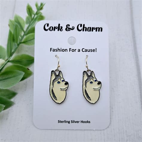 Husky Dog Breed Head Face Sterling Silver Earrings – Cork and Charm