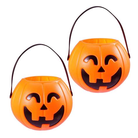 2 Pcs 17cm Halloween Portable Pumpkin Bucket Children Trick or Treat ...