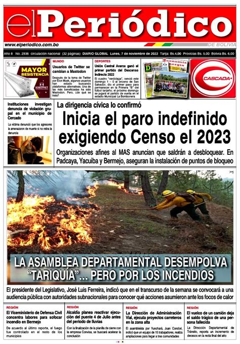 Portada principal Noticias El Periódico Tarija