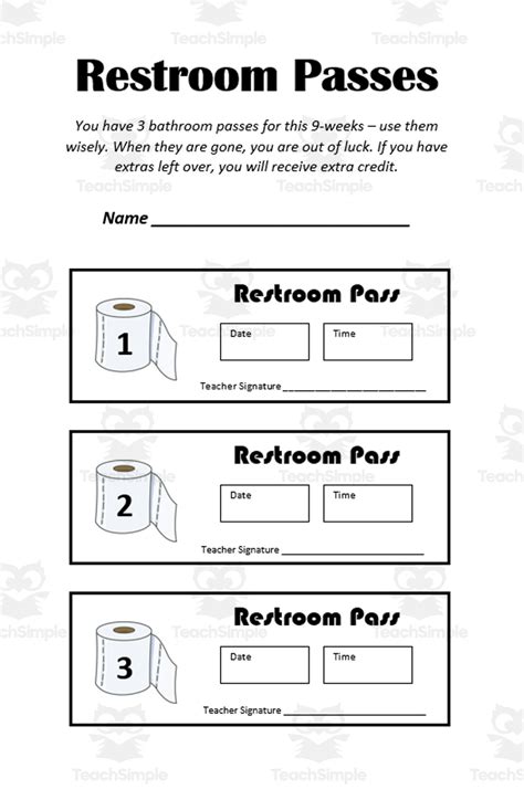 Sample Restroom Passes By Teach Simple