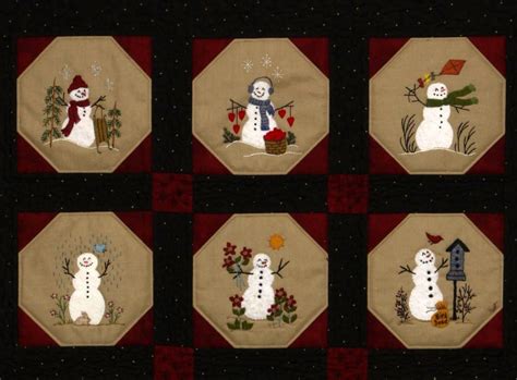 Warm Fuzzy Snowmen Quilt 12 Wool Applique Blocks Quilt Etsy