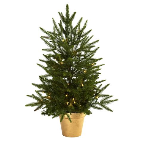 2.5' Artificial Christmas Tree with Golden Planter & Clear Lights ...