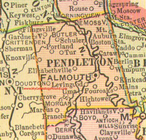 Pendleton County Kentucky Vintage 1905 Map Falmouth KY