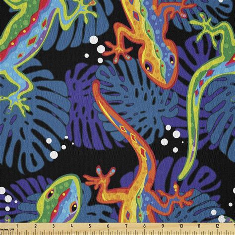 Amazon Ambesonne Gecko Fabric By The Yard Exotic Colorful Lizards