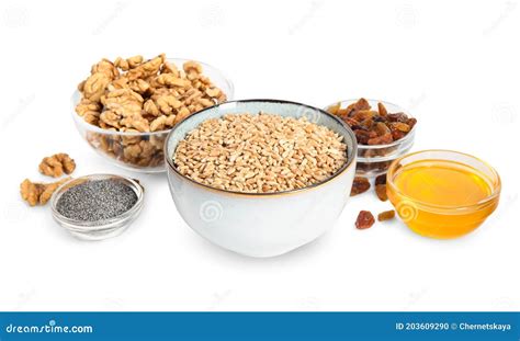 Ingredients for Traditional Kutia on White Background Stock Photo ...