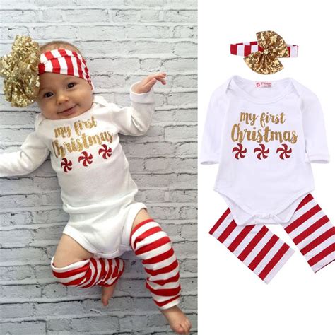 3 Pcs Christmas Set Newborn Baby Girl With Long Sleeve Sliders Foot