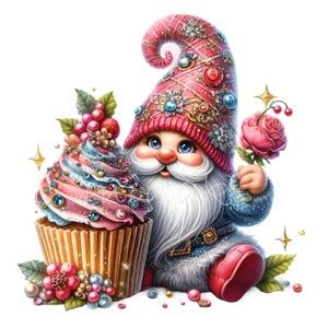 Cute Gnome Clipart PNG 12 Gnome Cupcake Illustration Clip Art