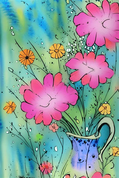 Pastel Floral Folk Art Watercolor Splash · Creative Fabrica