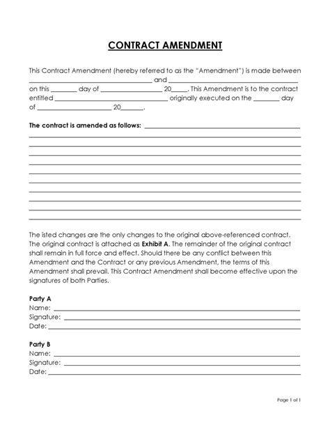 Free Contract Amendment Templates Word