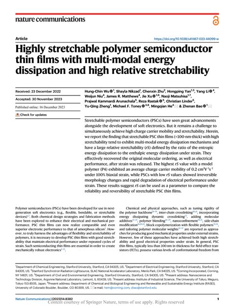 PDF Highly Stretchable Polymer Semiconductor Thin Films With Multi