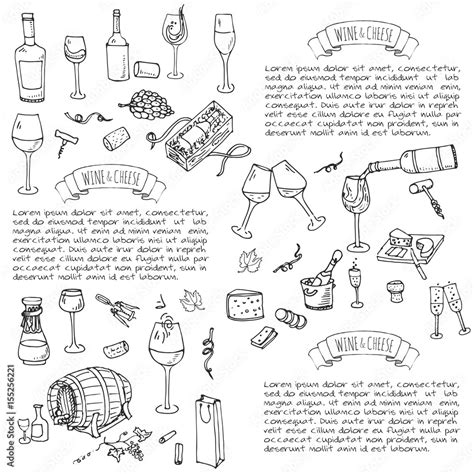 Hand Drawn Wine Set Icons Vector Illustration Sketchy Wine Tasting