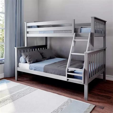 Max and Lily Solid Wood Twin Over Full Bunk Bed in Grey | BEDSMART