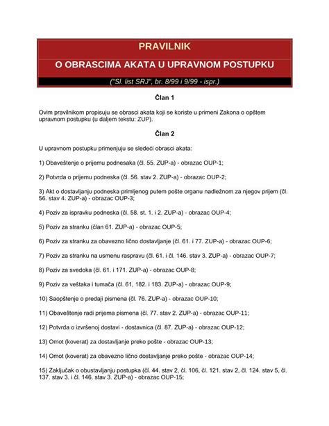 PDF Pravilnik O Obrascima Akata U Upravnom Postupku PDFSLIDE NET