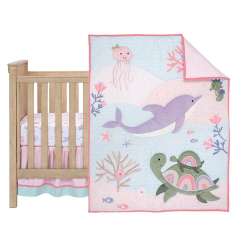 Sea Dreams 3-Piece Dolphin/Turtle Nautical Baby Crib Bedding Set – Lambs & Ivy