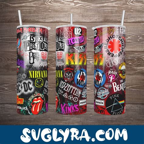 Rock Bands Tumbler Wrap 20oz Skinny Rock Tumbler Png Instant Download