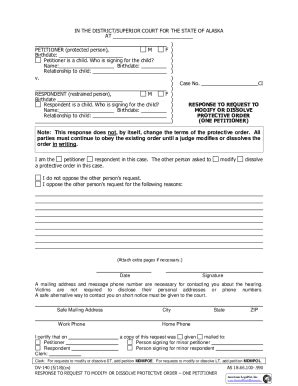 Fillable Online Dv Response To Request To Modify Or Dissolve One