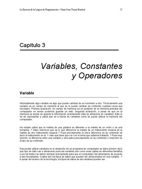 Capitulo 3 Variables Constantes Y Operadores Pdf Variable Informática Ecuaciones