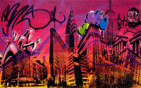 New York Skyline Graffiti Bubble Letters 3 Mix Media By Therawart