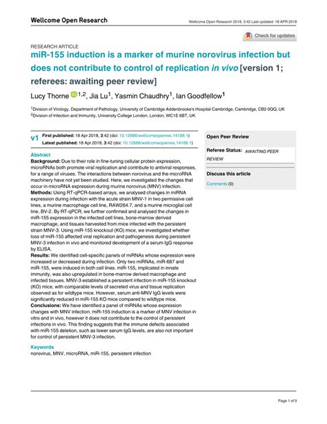 Pdf Mir Induction Is A Marker Of Murine Norovirus Infection But