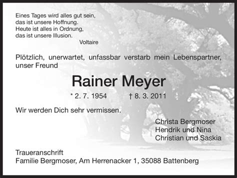 Traueranzeigen Von Rainer Meyer Trauer HNA De