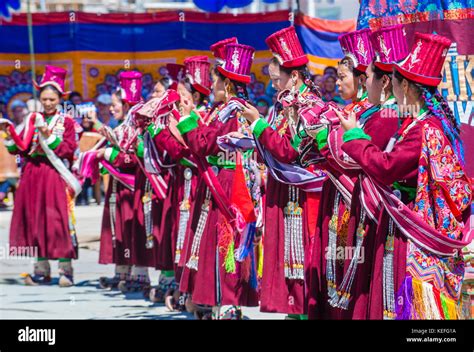 Unidentified Ladakhi people with traditional costumes participates in ...