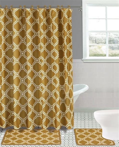 15 Pc Honey Gold High Quality Jacquard Bathroom Bath Rug Set Washable