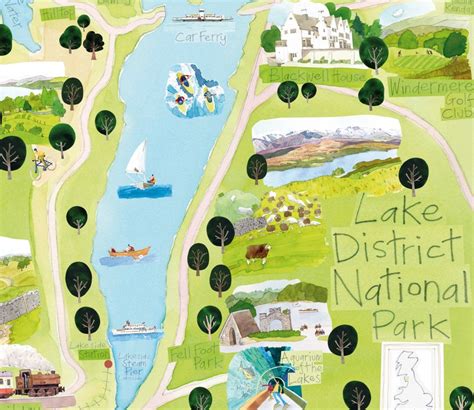 Lake Windermere Map, Lake District National Park, Giclée Fine Art Print ...