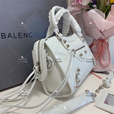 Balenciaga 巴黎世家 經典機車包 鱷魚紋白色小號銀釦 24cm Mico高端訂製