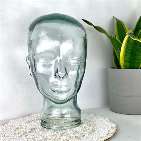 Vintage Glass Mannequin Head Clear Green Tinted Glass Head Etsy